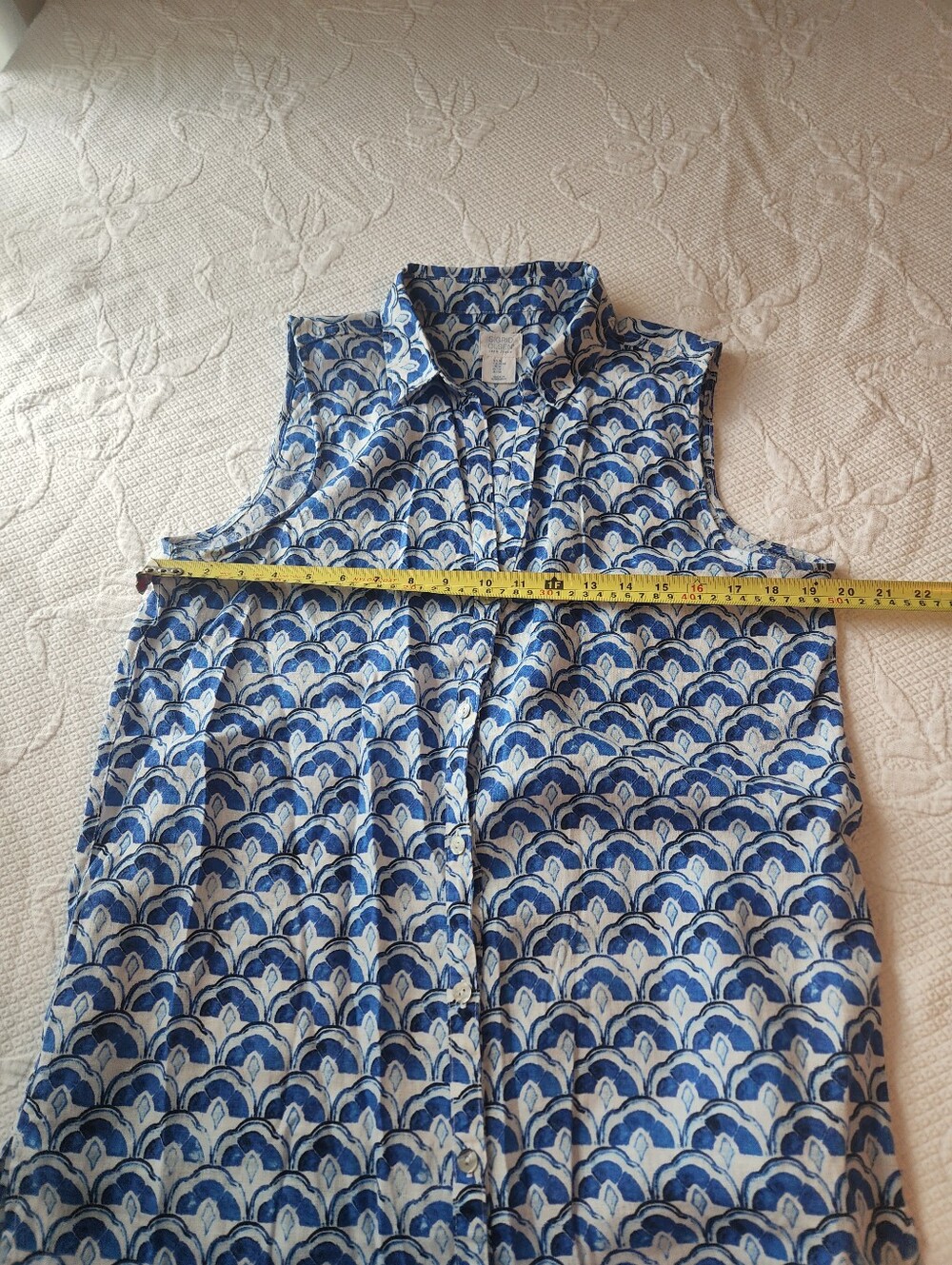 Sigrid Olsen Blue and White Printed Linen Top - Picture 6 of 9